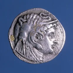 Silbermünze mit dem Abbild von Ptolemaios I. Soter (367 v. Chr. - 283 v. Chr.), König von Ägypten