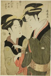 Moto, eine Kellnerin des Yoshidaya, und die Geisha Mizue