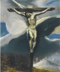 Christus am Kreuz in einer Landschaft