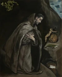 Der heilige Franziskus kniend in Meditation