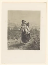 Mädchen mit Korb auf dem Rücken