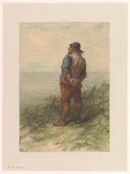 Seemann, der von den Dünen aus über das Meer blickt
