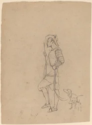 Studie eines Jägers mit Hunden, ca. 1858