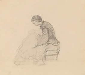 Studie eines Mädchens beim Lesen, um 1858
