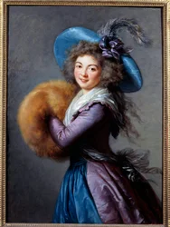 Porträt von Madame Mole Reymond (1759-1833), Schauspielerin der italienischen Komödie. Sie trägt einen Federhut und eine Ärmel. Gemälde von Marie Elisabeth Louise Vigee Le Brun (1755-1842) 1786