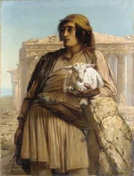 Ein Hirtenjunge vor dem Parthenon stehend