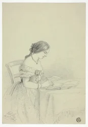 Frau beim Aquarellieren (möglicherweise ein Selbstporträt)