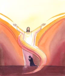 Christus ist wirklich im Tabernakel gegenwärtig, betet ständig für uns, seine Arme im Gebet zum Vater ausgestreckt, den Christus in der Herrlichkeit sieht, die wir noch nicht sehen können