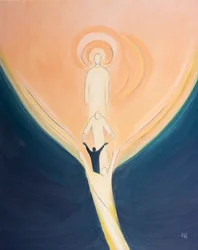 Christus neigt sich vom Himmel herab und zieht uns mit der Kraft des Heiligen Geistes zum Herzen Gottes.