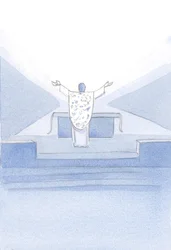 Ich sah Christus nach der Konsekration. Er stand vor dem Altar, mit erhobenen Händen, betend seine priesterlichen Gebete (auch unsere) zum Vater.