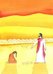 Jesus vergibt der Frau, die beim Ehebruch ertappt wurde