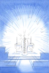 Am Fest der Heimsuchung erschien Christus und trug ein goldenes Messgewand zu Ehren seiner Heiligen Mutter Maria.