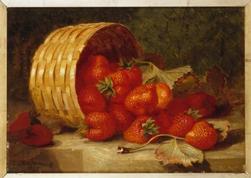 Erdbeeren in einem Weidenkorb auf einem Sims, 1895