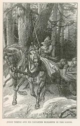 Richter Temple und seine Tochter Elizabeth im Schlitten (Gravur)