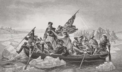 Washington überquert nahe Trenton, New Jersey, zu Weihnachten 1776 den Delaware, aus „Illustrations of English and Scottish History“, Band II