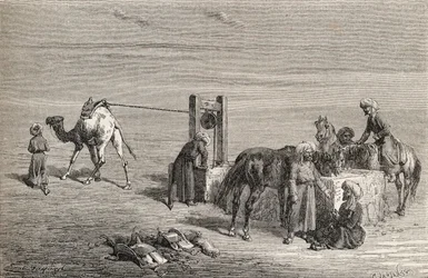 Ein Brunnen in der Wüste zwischen Samarkand und Karshi, Usbekistan, Illustration aus 