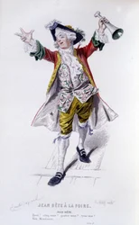 Gesamtwerk von Beaumarchais (1732-1799) von Edouard Fournier. Zeichnung von Emile Bayard. Ed. Laplace, Sanchez et Cie, Paris 1876. Dies ist Jean Beast in „Jean Beast auf der Messe“