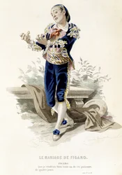 Figaro in „Die Hochzeit des Figaro“ - in „Gesammelte Werke von Beaumarchais“, Zeichnungen von Emile Bayard, ed. Laplace Sanchez & cie, Paris