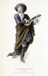 Der Graf Almavira in „Le barbier de Seville“ in „Oeuvres complètes de Beaumarchais“, ed. Laplace Sanchez & cie, Paris