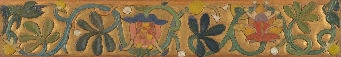 Brett verziert mit Ranken und Blumen