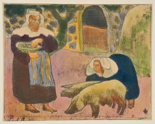 Bretoninnen füttern die Schweine