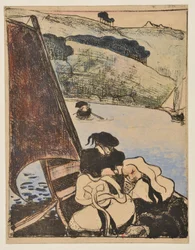 Bretonen in einem Boot auf dem Aven