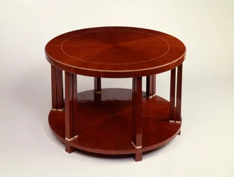 Niedriger runder Doppeltisch mit Rosenholzfurnier, eingelegt mit Elfenbein