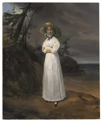 Porträt der Witwe Comtesse Jean-Henri-Louis Greffulhe in einer Landschaft