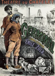 Plakat für die Theateraufführung des Romans "Germinal" von Emile Zola im Théâtre du Châtelet in Paris