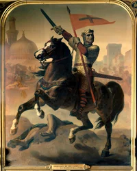 Reiterporträt von Godefroi (oder Godefroy) de Bouillon (1040/61-1100), König von Jerusalem, 1844. Maße: 2,98 x 2,30 m. Versailles, Schlossmuseum