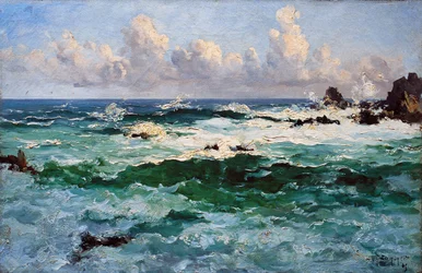 Ouessant, steigendes Meer zwischen dem Semaphor und der Trompete