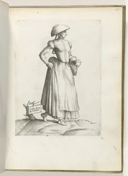 Dienstmädchen aus Flandern, gekleidet nach der Mode um 1550