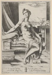 Lucretia, nackt und vor einem Fenster sitzend, einen Dolch in ihrer rechten Hand und d... haltend, ca. 1535-67.