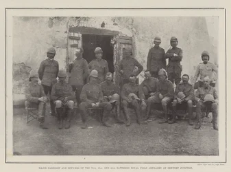 Major Harrison und Offiziere der 76., 81. und 82. Batterien der Royal Field Artillery am Newport Junction