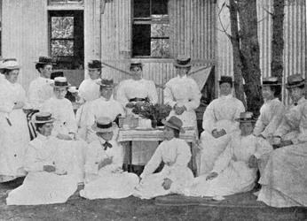 Krankenschwestern im Pestkrankenhaus, Uitvlugt, in der Nähe von Kapstadt, Illustration aus The King, 25. Mai 1901