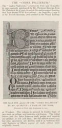 Der Verkauf des Codex Psalterum für £5250 durch Herrn Quaritch, eine Seite des Buches