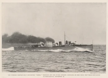 Der Turbinen-Torpedoboot-Zerstörer Cobra, vor der Outer Dowsing Sandbank auf ihrer Probefahrt von Newcastle nach Portsmouth, 18. September, gestrandet