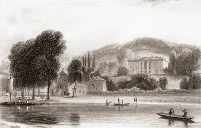 Ansicht des Beaumont Lodge, Old Windsor, Berkshire, England im 19. Jahrhundert. 1854 an die Gesellschaft Jesu verkauft und in Beaumont College, eine Jesuitenschule, umbenannt. Aus Churton