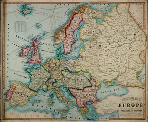 Eine kolorierte Karte Europas aus dem 19. Jahrhundert, zusammengestellt für den Gebrauch in Schulen und Hochschulen.