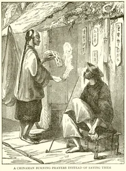 Ein Chinese verbrennt Gebete statt sie zu sparen