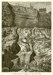 Eine Diamantenmine in Kimberley, Griqualand West