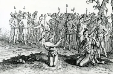 Ein König von Florida berät sich vor dem Aufbruch in die Schlacht mit seinem Magier, Illustration aus Moore