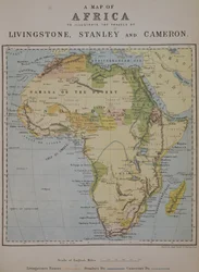 Eine Karte von Afrika zur Veranschaulichung der Reisen von David Livingstone (1813-73), Henry Morton Stanley (1841-1904) und Verney Lovett Cameron (1844-94)