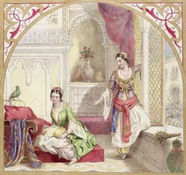 Ein maurisches Interieur mit zwei Frauen, ca. 1840