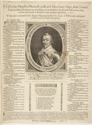 Eine Marine-Schiffliste mit Porträt des Earl of Warwick