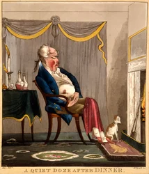 Ein ruhiges Nickerchen nach dem Abendessen, Druck von H. Pyall, ca. 1827-33