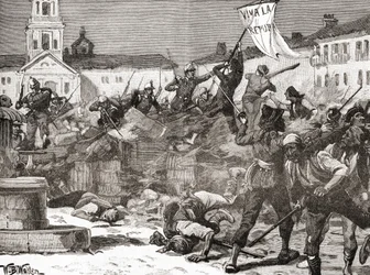 Eine republikanische Aufstand in Malaga, Spanien während der Glorreichen Revolution (La Gloriosa)