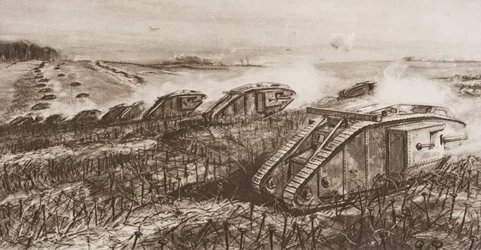 Ein Panzerangriff bei Cambrai, Frankreich, Illustration aus 