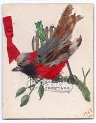 Eine viktorianische Weihnachtskarte eines Rotkehlchens aus Federn