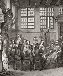 Eine Party im Haus des Herzogs von Newcastle, Frontispiz zu Natures Pictures von Margaret, Herzogin von Newcastle, 1656, aus A Short History of the English People von J. R. Green, veröffentlicht 1893